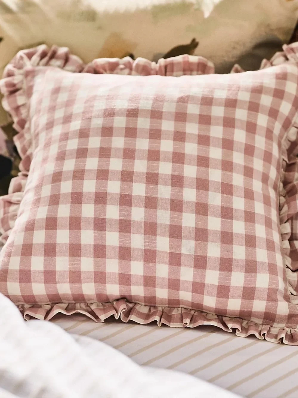 Anthropologie Ana Cotton Gingham Printed Ruffle Pillow case